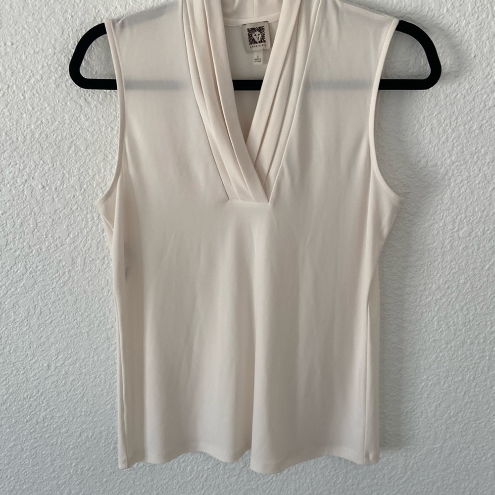 Anne Klein, Small, sleeveless, V neck, beige blouse